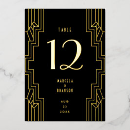 Invitación Con Relieve Metalizado Trabajos de hierro Art Déco en negro y dorado para
