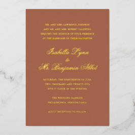 Invitación Con Relieve Metalizado Tradicional Terracota Elegante Formal Boda