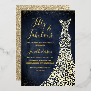 Invitación Con Relieve Metalizado Traje de gala de la marina de oro 50 y cumpleaños