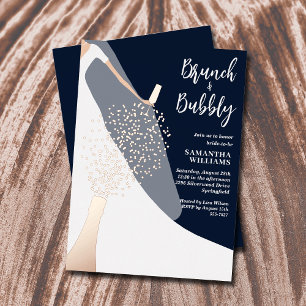 Invitación Con Relieve Metalizado Traje de novia y velo Despedida de soltera Azul Ma