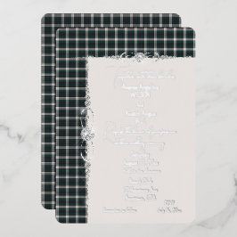 Invitación Con Relieve Metalizado Traje negro de vigilancia de tartán de cuadros bod