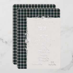 Invitación Con Relieve Metalizado Traje negro de vigilancia de tartán de cuadros bod