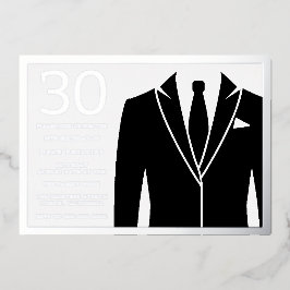 Invitación Con Relieve Metalizado Traje negro y corbata Cumpleaños 30 años Fiesta Pl