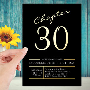 Invitación Con Relieve Metalizado Treinta Oro Negro Oro 30 cumpleaños Fiesta Oro