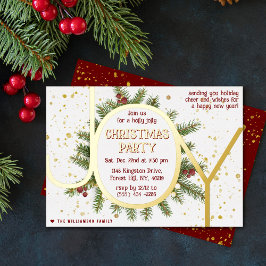 Invitación Con Relieve Metalizado Trendy Joy Pine Boughs Wreath Christmas Party