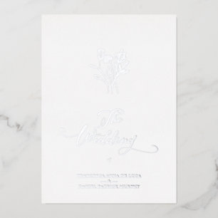 Invitación Con Relieve Metalizado Trendy Wildflowers Bouquet Wedding Silver Metallic