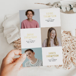 Invitación Con Relieve Metalizado Triple foto 3 Grad White Gold Graduation Party