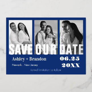 Invitación Con Relieve Metalizado Triple foto azul, blanco, REAL