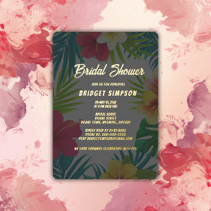 Invitación Con Relieve Metalizado tropical colorido hibisco hawaiano verano nupcial