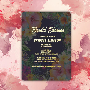 Invitación Con Relieve Metalizado tropical colorido hibisco hawaiano verano nupcial 