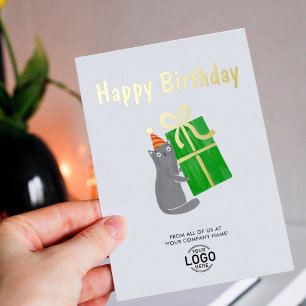Invitación Con Relieve Metalizado Tu Logo Gato Lindo Verde Regalo Negocio Cumpleaños