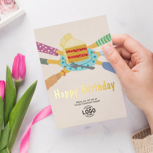 Invitación Con Relieve Metalizado Tu logo Pastel Mono Cumpleaños De Toda La Empresa