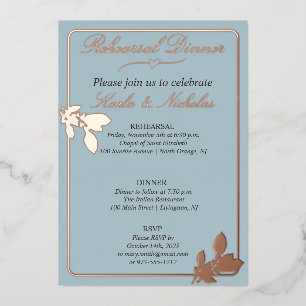 Invitación Con Relieve Metalizado Tulip Flowers Pastel Blue Rehearner Cena
