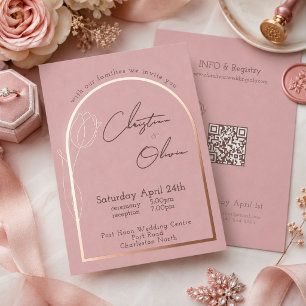 Invitación Con Relieve Metalizado Tulipán Romántico de Boda Rosa Dorado