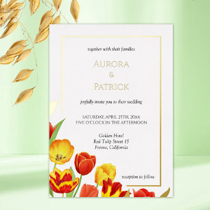 Invitación Con Relieve Metalizado Tulipanes Coloridos Brillantes y Audaces Boda de P
