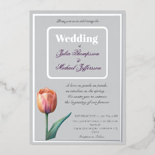 Invitación Con Relieve Metalizado Tulipano romántico y poético pastel acuarela