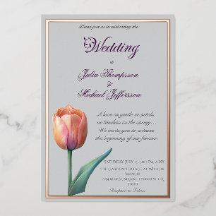 Invitación Con Relieve Metalizado Tulipano romántico y poético pastel acuarela