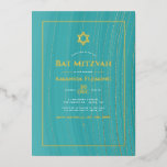 Invitación Con Relieve Metalizado Turquesa y Faux de oro Agate Bat Mitzvah Foto de<br><div class="desc">Guay acuarela agate la invitación a Bat Mitzvah en acentos de turquesa - personalizable verde azulado y dorado a los detalles de tu evento. Se recomienda una foto en formato retrato.</div>