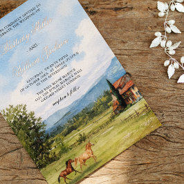 Invitación Con Relieve Metalizado Tuscan-Inspired Countryside Landscape Wedding 