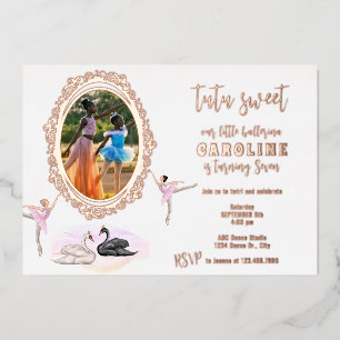 Invitación Con Relieve Metalizado Tutu Dulce Bailarina Ballet Cisnes Fiesta de Cumpl