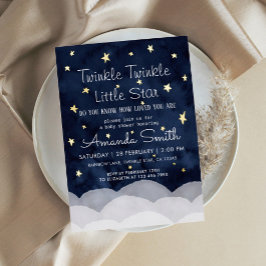 Invitación Con Relieve Metalizado Twinkle Little Star Whimsical Baby Shower