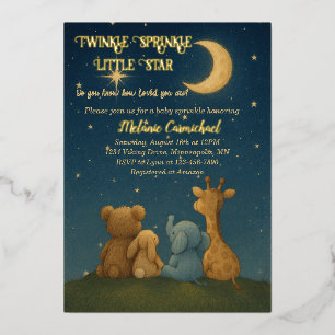 Invitación Con Relieve Metalizado Twinkle Sprinkle Little Star Baby Shower