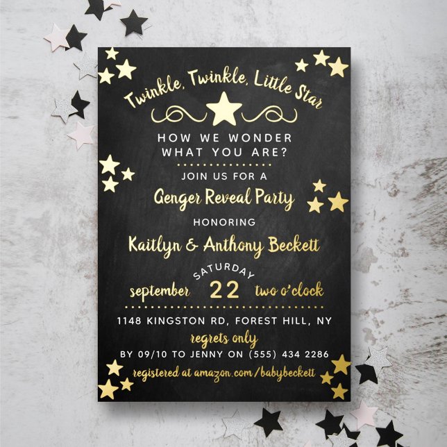 Invitación Con Relieve Metalizado Twinkle Twinkle Fiesta de revelación de género de  (Subido por el creador)