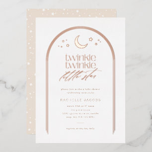 Invitación Con Relieve Metalizado Twinkle Twinkle Little Star Arco Baby Shower Rosa