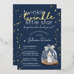 Invitación Con Relieve Metalizado Twinkle Twinkle Little Star Baby Shower
