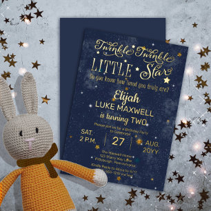 Invitación Con Relieve Metalizado Twinkle Twinkle Little Star Niño Fiesta de cumplea