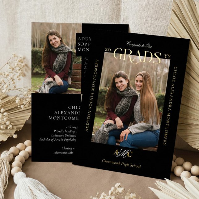 Invitación Con Relieve Metalizado Two Graduates Joint Double Graduation Announcement (Two Graduates Joint Double Graduation Announcement)