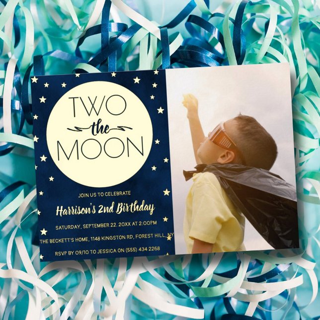 Invitación Con Relieve Metalizado Two The Moon 2º Birthday Photo Real (Subido por el creador)