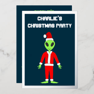 Invitación Con Relieve Metalizado UFO Ho Padre Personalizado alienígena de Navidad