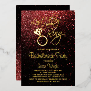 Invitación Con Relieve Metalizado Última aventura antes del anillo de soltera rojo y