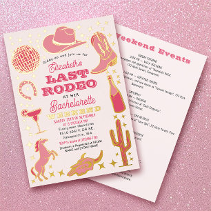 Invitación Con Relieve Metalizado Último Rodeo de Vaquera Rosa Fin de Semana de Desp