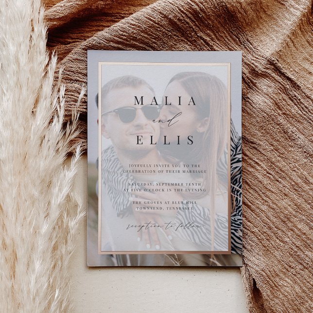 Invitación Con Relieve Metalizado Ultra mínimo | Boda de superposición fotográfica (Subido por el creador)