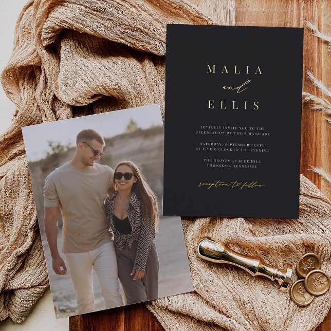 Invitación Con Relieve Metalizado Ultra mínimo | Boda fotográfico de acentos caligrá (Subido por el creador)