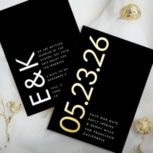Invitación Con Relieve Metalizado Ultra Moderno Dorado Sin Foto Negrita FECHA Salva 