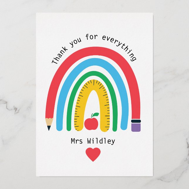 Invitación Con Relieve Metalizado Un enseignant qui vous remercie pour tout (Anverso)