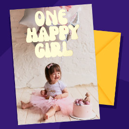 Invitación Con Relieve Metalizado Un feliz Personalizado Chica foto primer cumpleaño