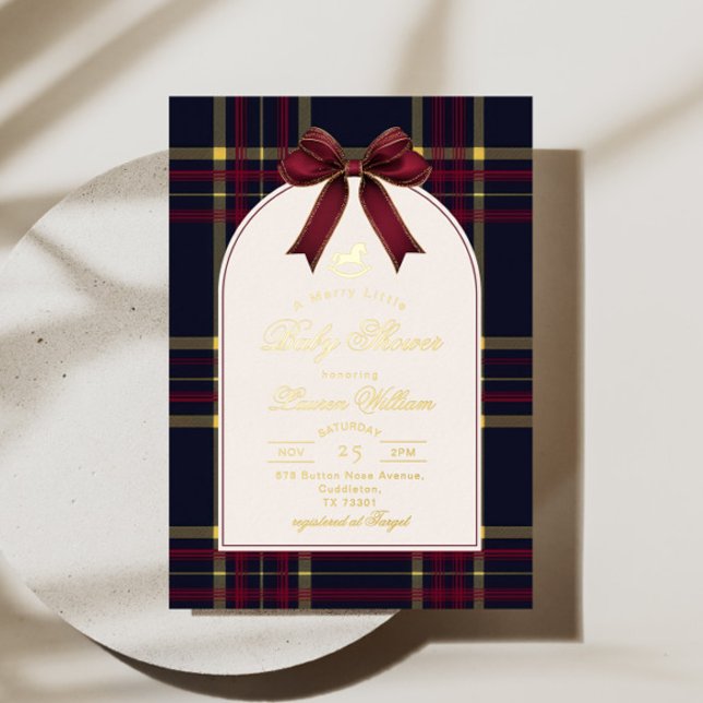 Invitación Con Relieve Metalizado Un morillo pequeño Baby Shower Rocking Horse Vinta (Subido por el creador)