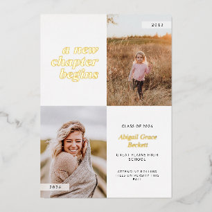 Invitación Con Relieve Metalizado Un Nuevo Capítulo Comienza Graduación
