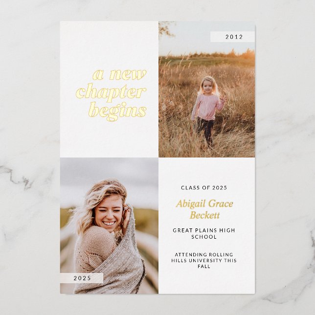 Invitación Con Relieve Metalizado Un nuevo capítulo comienza la graduación (Anverso)