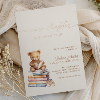 Invitación Con Relieve Metalizado Un nuevo capítulo comienza Regalo de bebé Teddy Cu