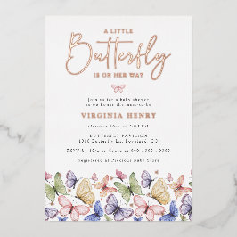 Invitación Con Relieve Metalizado Un pequeño Baby Shower mariposa