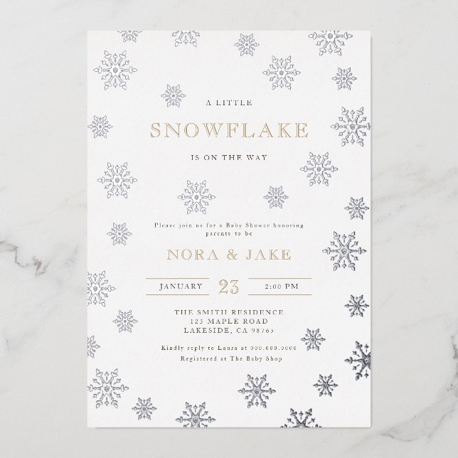 Invitación Con Relieve Metalizado Un pequeño Baby Shower neutral de género con copas (Anverso)