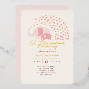 Invitación Con Relieve Metalizado Un pequeño elefante dulce nena Cumpleaños de oro