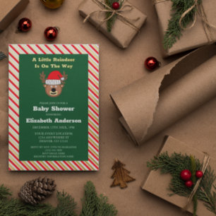 Invitación Con Relieve Metalizado Un pequeño reno está en camino Fiesta de Baby Show