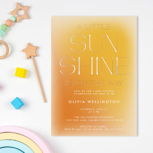 Invitación Con Relieve Metalizado Un Poco de Sol Moderno y Audaz Baby Shower Amarill
