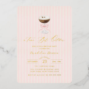 Invitación Con Relieve Metalizado Un Poco Más Mayor Cumpleaños Martini Raya Franja d